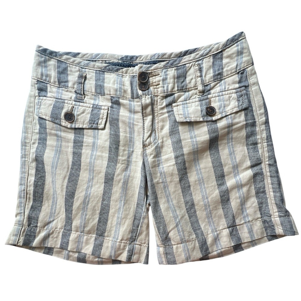 Hei Hei Shorts Womens 2 Cotton Linen Blue Cream Stripe Anthropologie Resort Vaca
